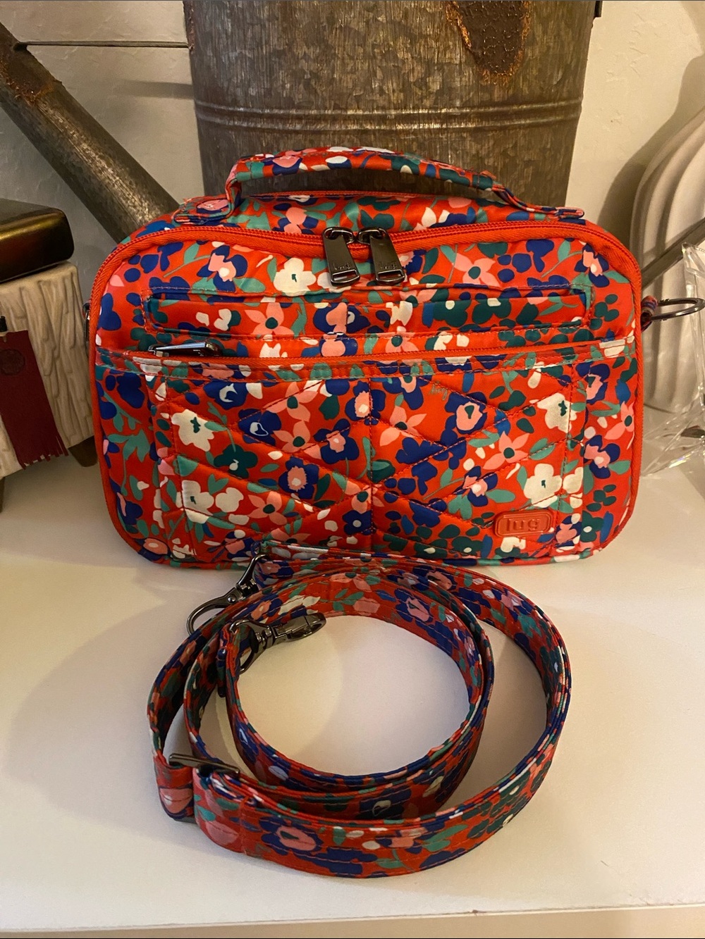 Lug Scoop quilted Multi color with Floral design crossbody w/ Adjustable strap